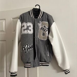 Stylish Gray and White Varsity Jacket